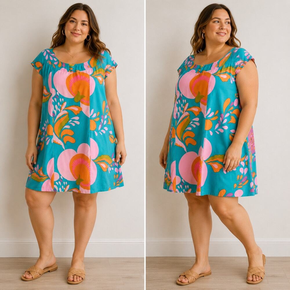 Vintage 60s Kuonakakai Hawaiian Rayon Tropical Floral Mini Dress XL Japan -